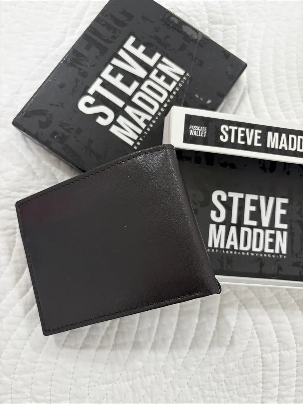 Steve Madden Black Genuine Leather RFID Bi-Fold Wallet